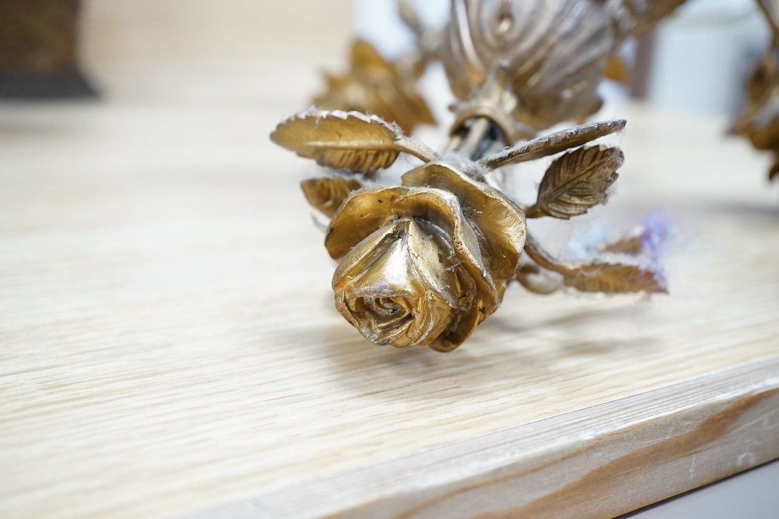 A gilt metal ‘basket of flowers’ electrolier and a similar smaller example. Condition - not tested